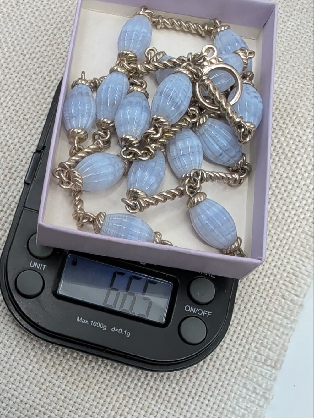 Vintage Whitney Kelly 925 Sterling Silver Blue Lace Agate Toggle Necklace 32" - Picture 9 of 16